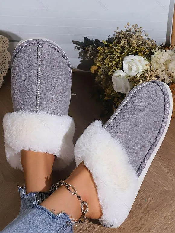 Home Warm Flat Faux Fur Fuzzy Slippers