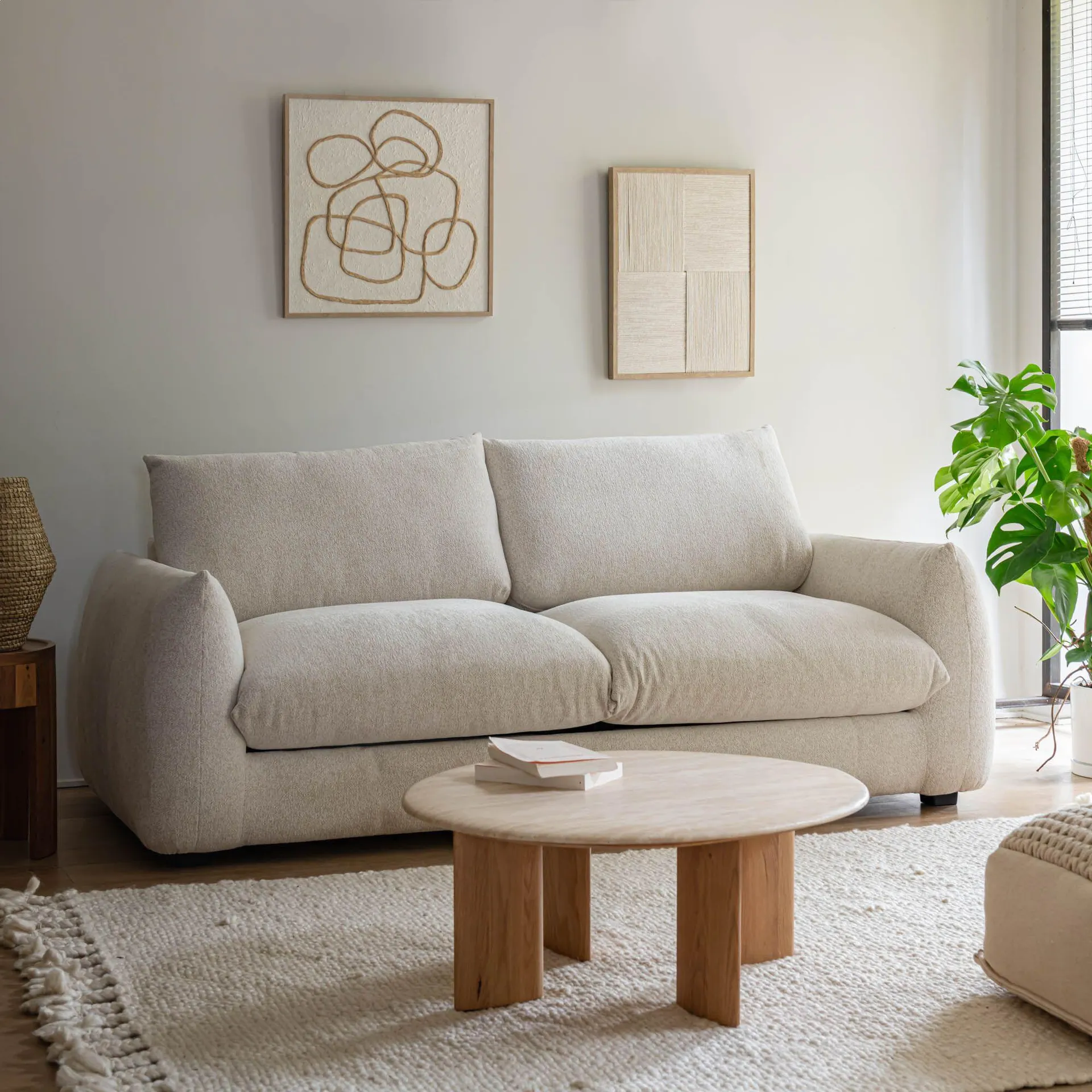 Canapé 3 places convertible en tissu Raven - blanc écru