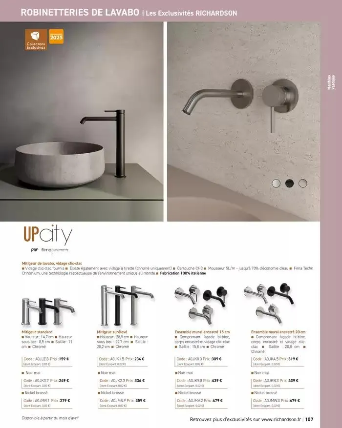 SALLE DE DE BAINS ET CARRELAGE 2025 du 11 avril au 31 décembre 2025 - Catalogue page 109