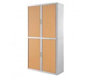 Armoire à rideaux EASY OFFICE - PAPERFLOW - 2m - Corps blanc, rideaux hêtre, poignées blanches