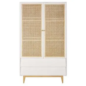 Suzelle - Armadio a 2 ante e 2 cassetti in rattan incannucciato