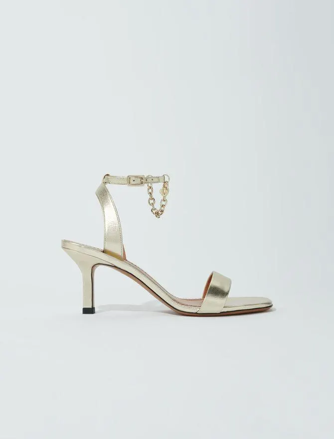 Sandales en cuir métallisé doré