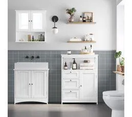 VASAGLE Meuble De Salle De Bain, Avec 3 Tiroirs, Étagères Réglables, 60 X 30 X 80 Cm - Blanc