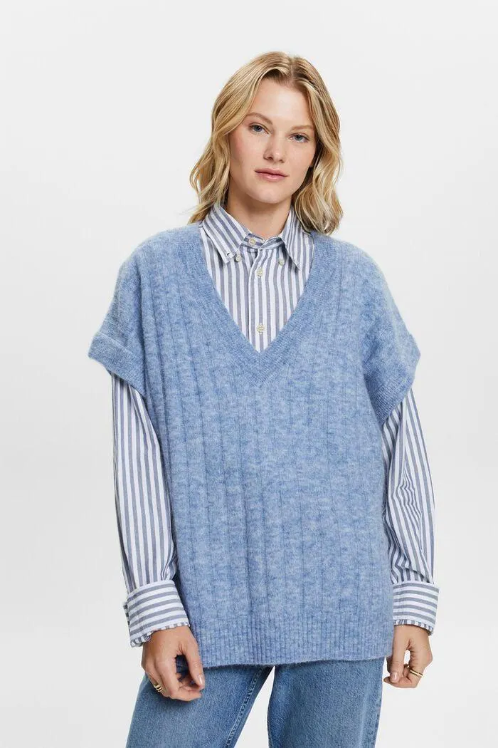 Pull-over oversize en maille côtelée à encolure en V