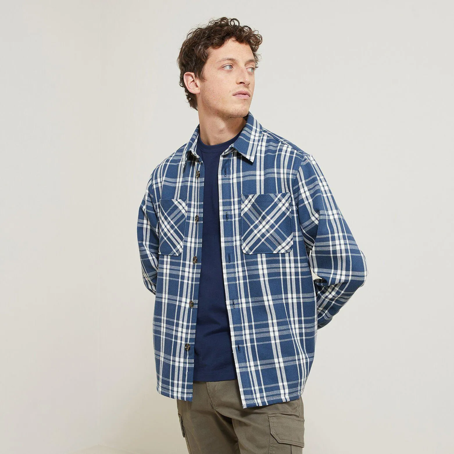 Surchemise carreaux matière nid d'abeille coton - Bleu moyen
