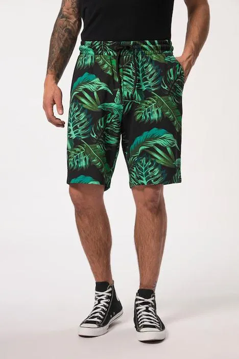 Bermuda en molleton. Taille élastique, imprimé palmiers - jusqu'au 8XL