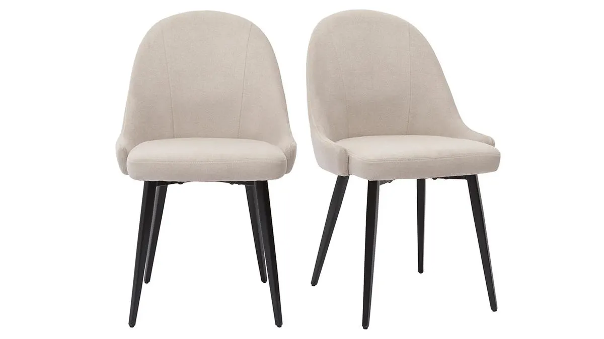 Chaises design en tissu effet velours beige et métal noir (lot de 2) REEZ