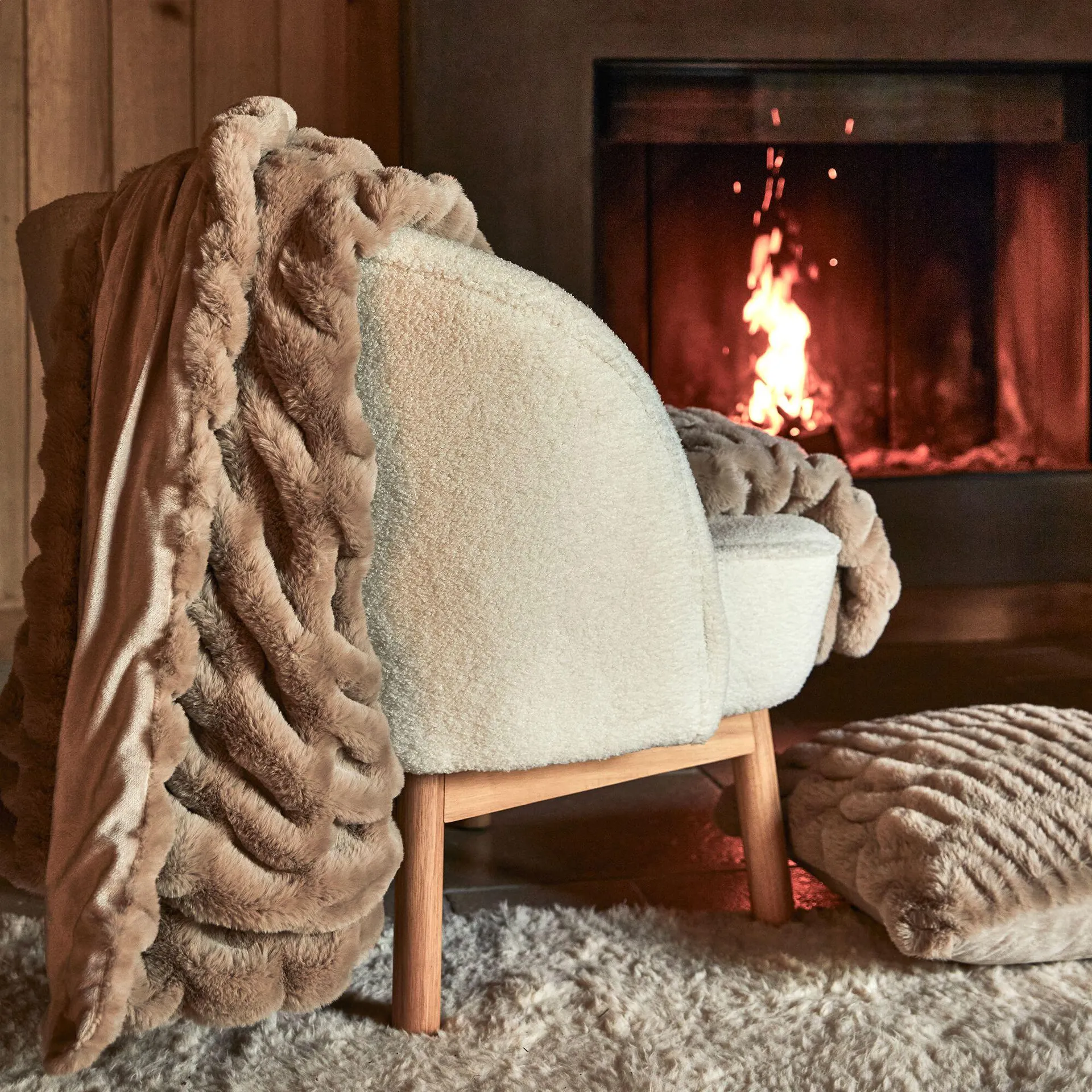 Plaid imitation fourrure - beige alpilles 130x170cm