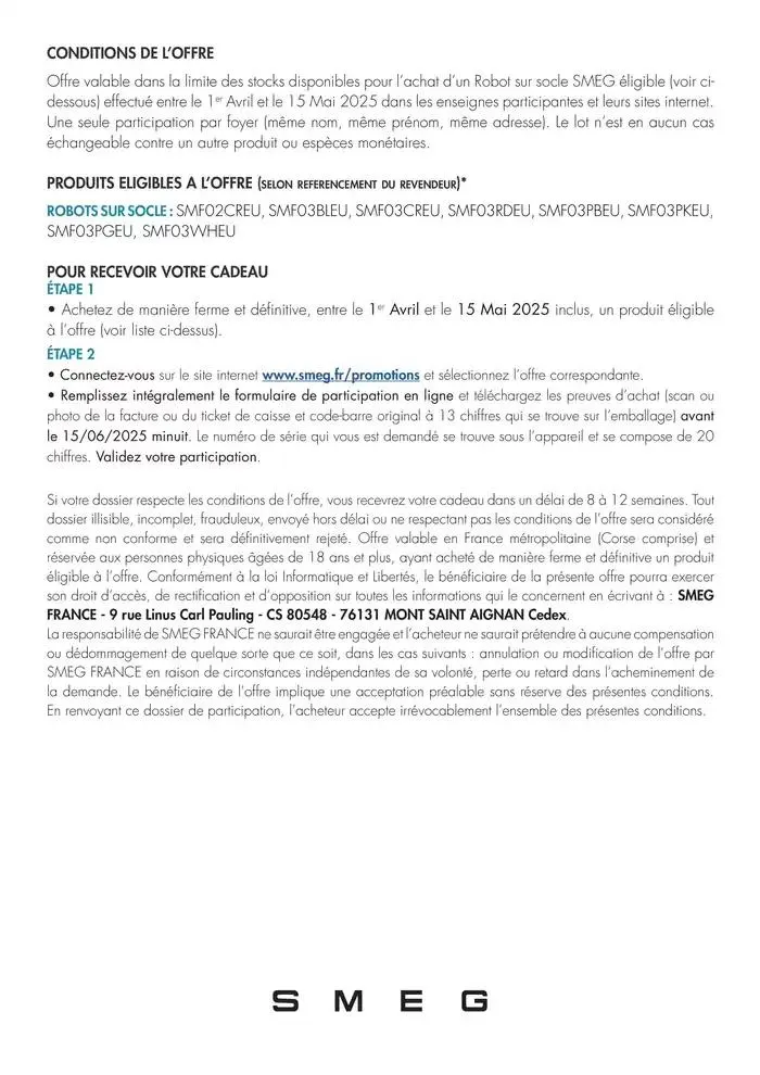 Offre SMEG: un hachoir offert du 7 avril au 15 mai 2025 - Catalogue page 2