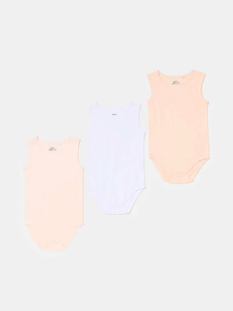 Three-pack sleeveless bodysuits in organic cotton Blanc/rose