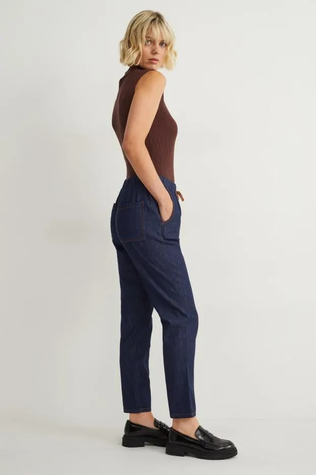 Cloth trousers - super high waist - tapered fit - jog denim