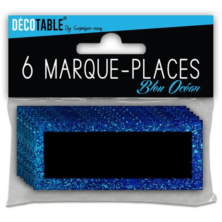 Lot de 6 marque-place pailletés bleu océan