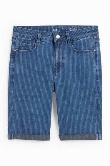Denim Bermuda shorts - mid-rise waist - LYCRA® - pinstripes