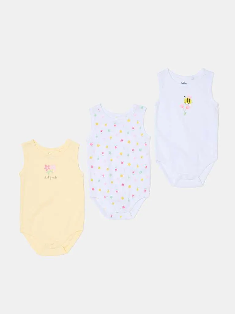 Three-pack bodysuits in organic cotton with print Blanc/jaune