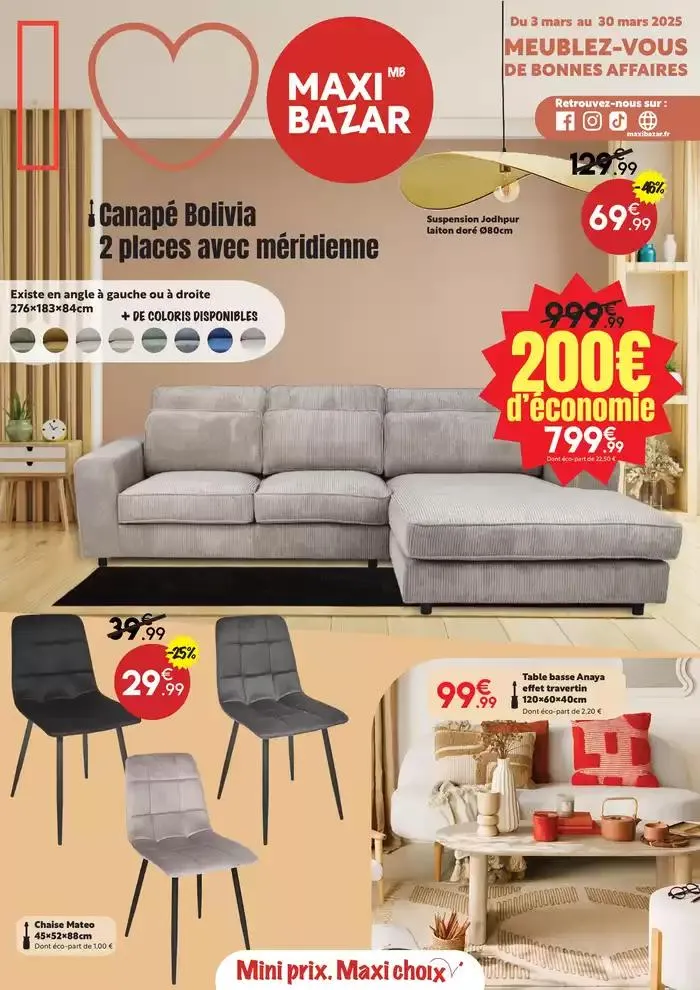 Catalogue mobilier Maxi Bazar du 4 mars au 30 mars 2025 - Catalogue page 1