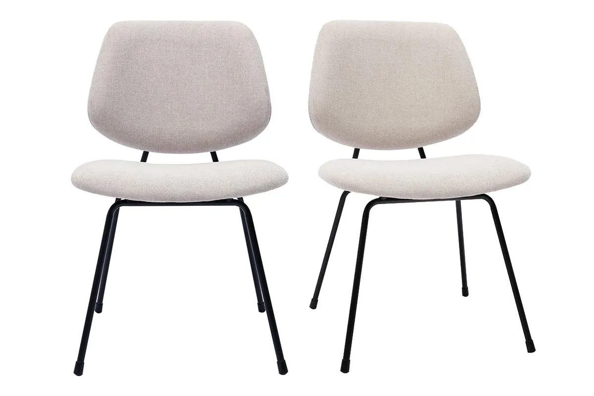 Chaises design en tissu effet velours beige et métal noir (lot de 2) BARNET