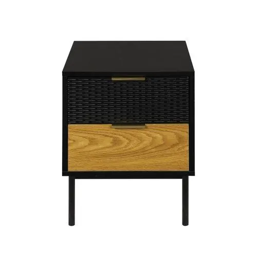 Chevet 2 tiroirs KASSY noir et imitation chêne
