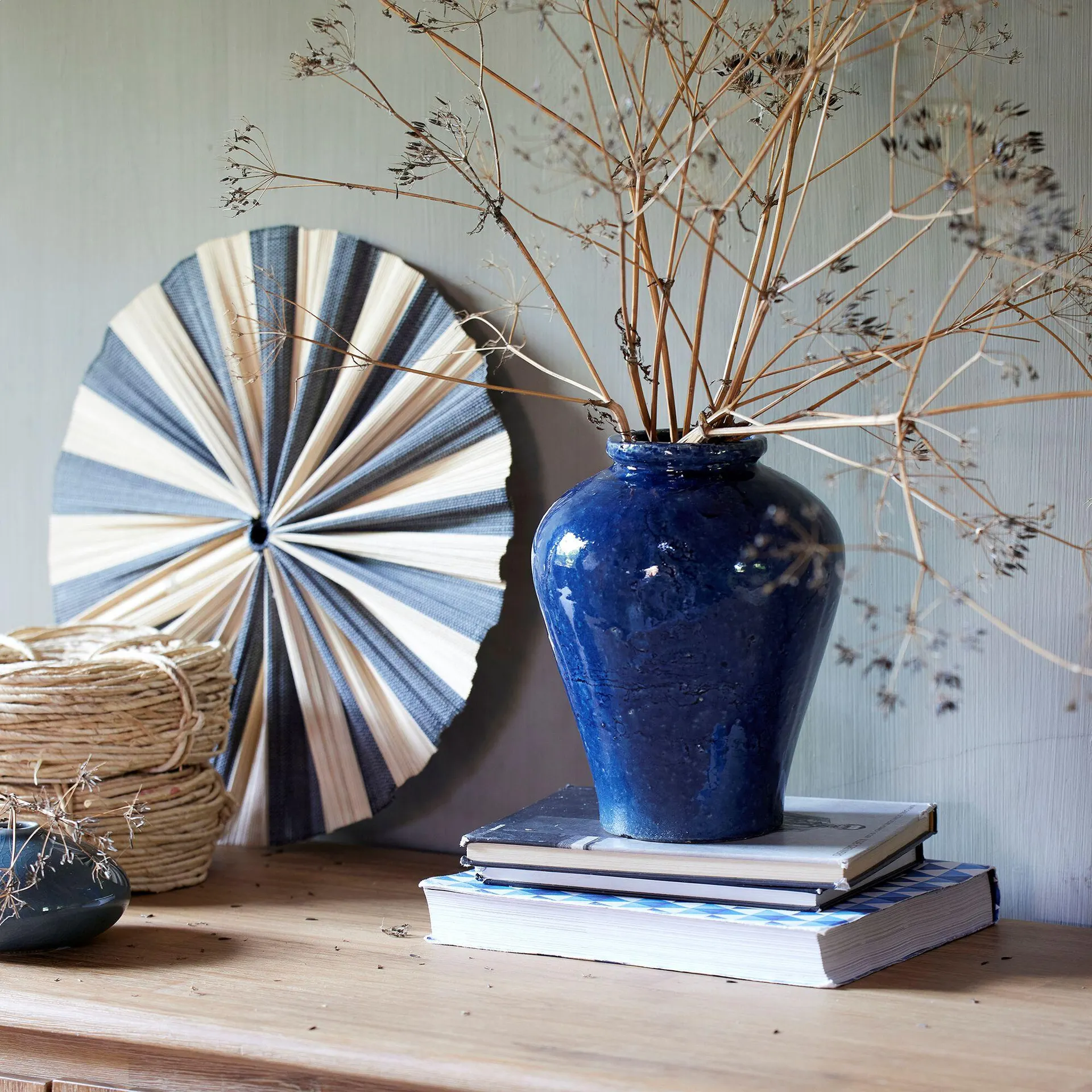 Vase texturé en grès D18xH23cm - bleu