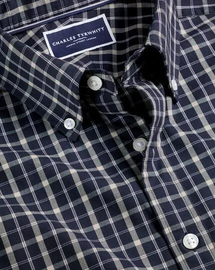 Button-Down Collar Non-Iron Stretch Poplin Check Shirt - Navy