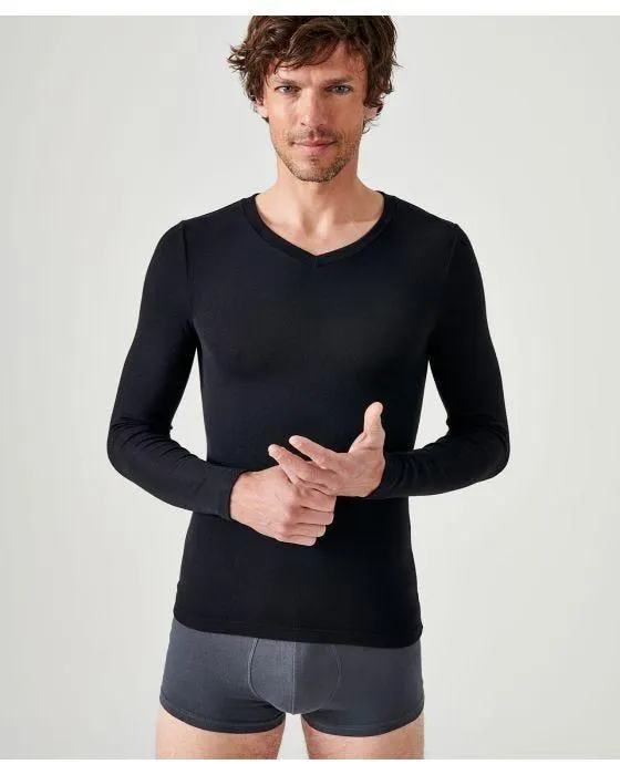 T-shirt col V manches longues fine côte Thermolactyl Sensitive
