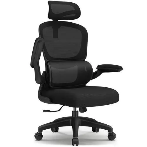 LEXZURN Fauteuil de Bureau, Accoudoirs Pliable, Inclinable, Soutien Lombaire Ergonomique