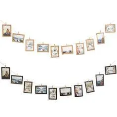 Lot de 10 cadres photos à suspendre avec corde 2.5m