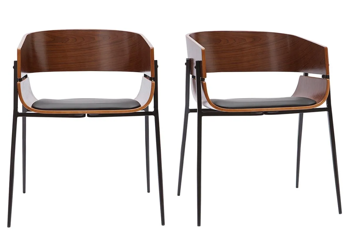 Chaises design bois foncé et métal noir (lot de 2) WESS