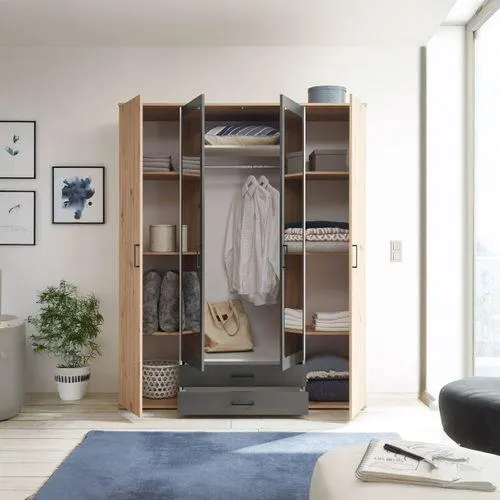 Armoire avec penderie et tiroirs L. 160 cm ARTY imitation chêne et gris