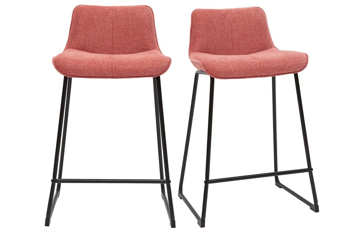 Tabourets de bar en tissu effet velours texturé terracotta et métal H65 cm (lot de 2) BOOST