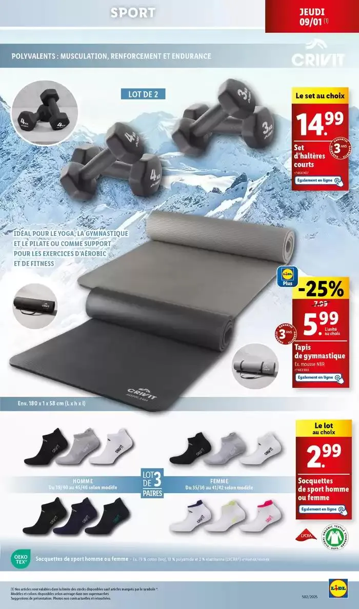 Réveillez le sportif en vous! Atteignez vos objectifs grâce aux affaires de sport Lidl. du 8 janvier au 13 janvier 2025 - Catalogue page 21