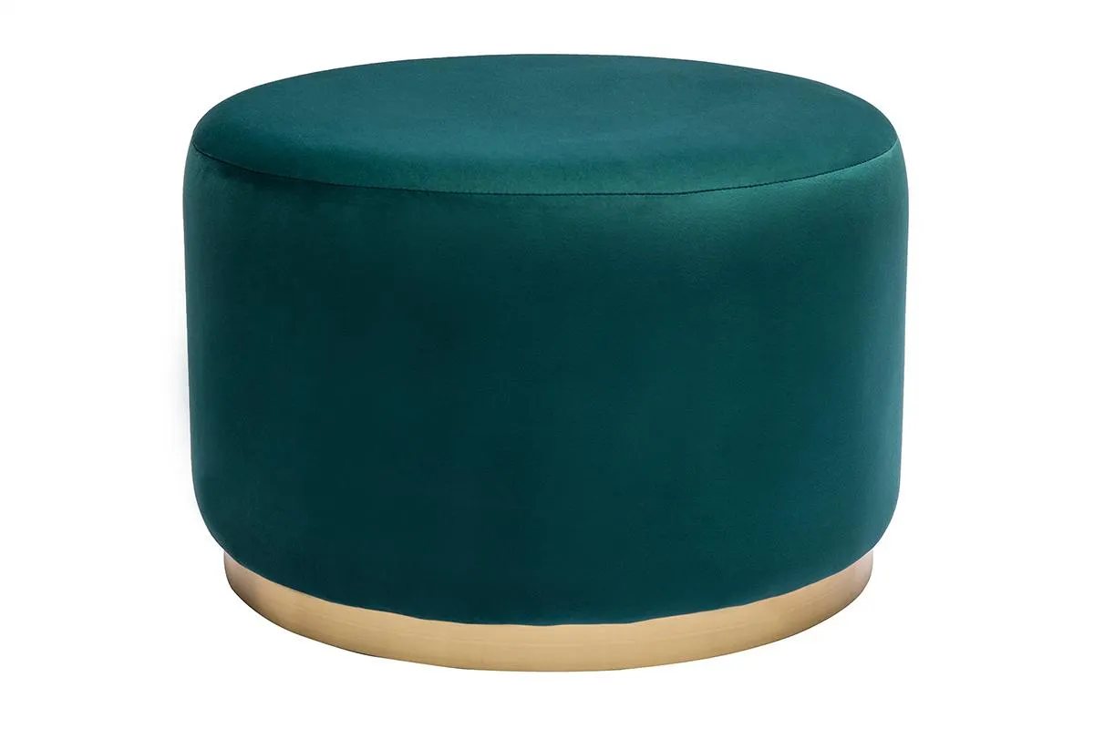 Pouf rond en velours bleu pétrole et métal doré D54 cm AMAYA