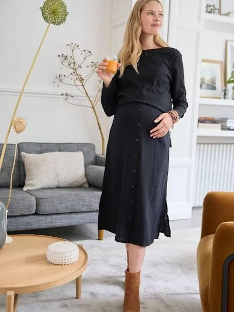 T-shirt broderie anglaise réversible grossesse et allaitement - noir