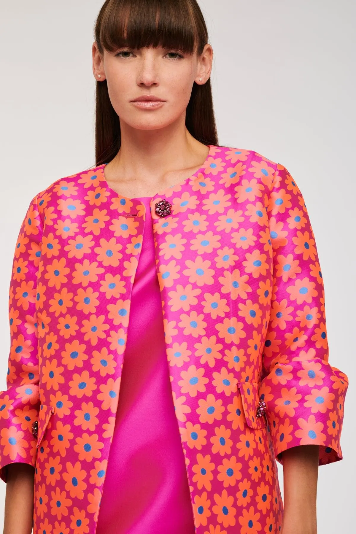 Veste longue en jacquard fantaisie