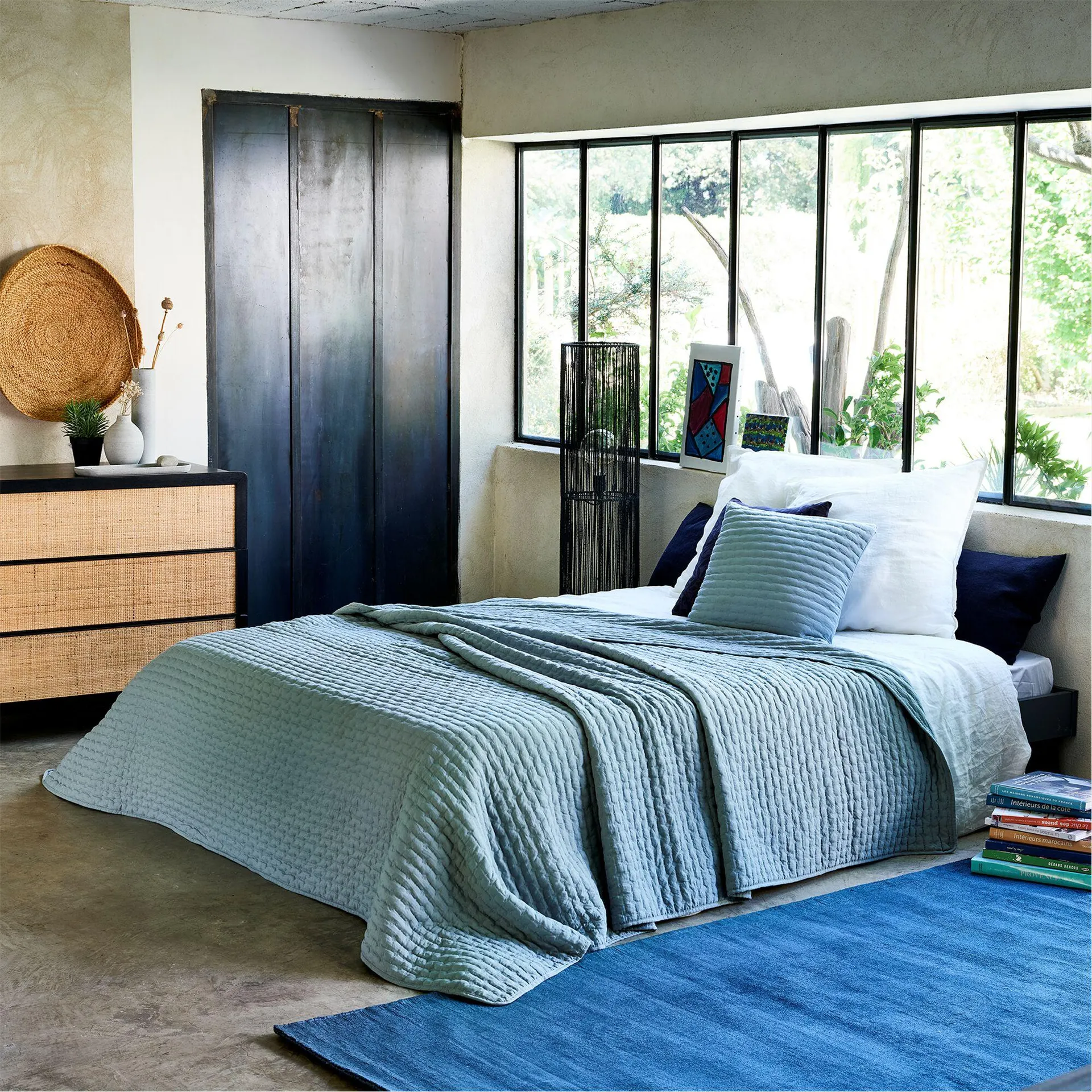 Couvre-lit en tissu surpiqué 180x230cm - bleu calaluna