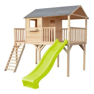 Maisonnette en bois Sacha avec toboggan vert