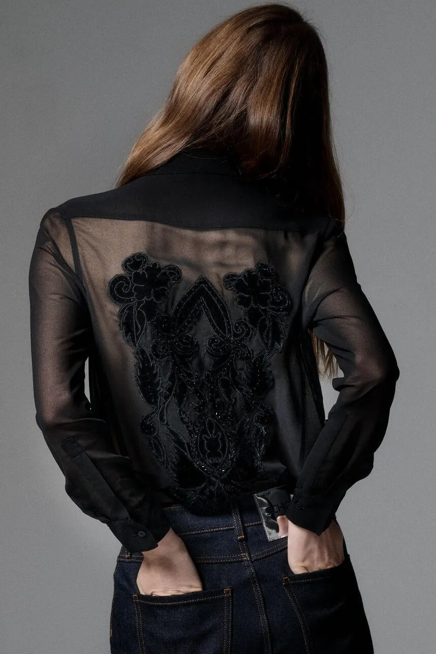 Chemisier en crêpe de velours et perles CALINDRA MIRA