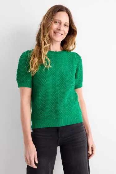 Knitted jumper - short sleeve - textured