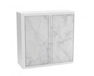 Armoire basse à rideaux - EASY OFFICE - H104xL110 cm - Marbre blanc