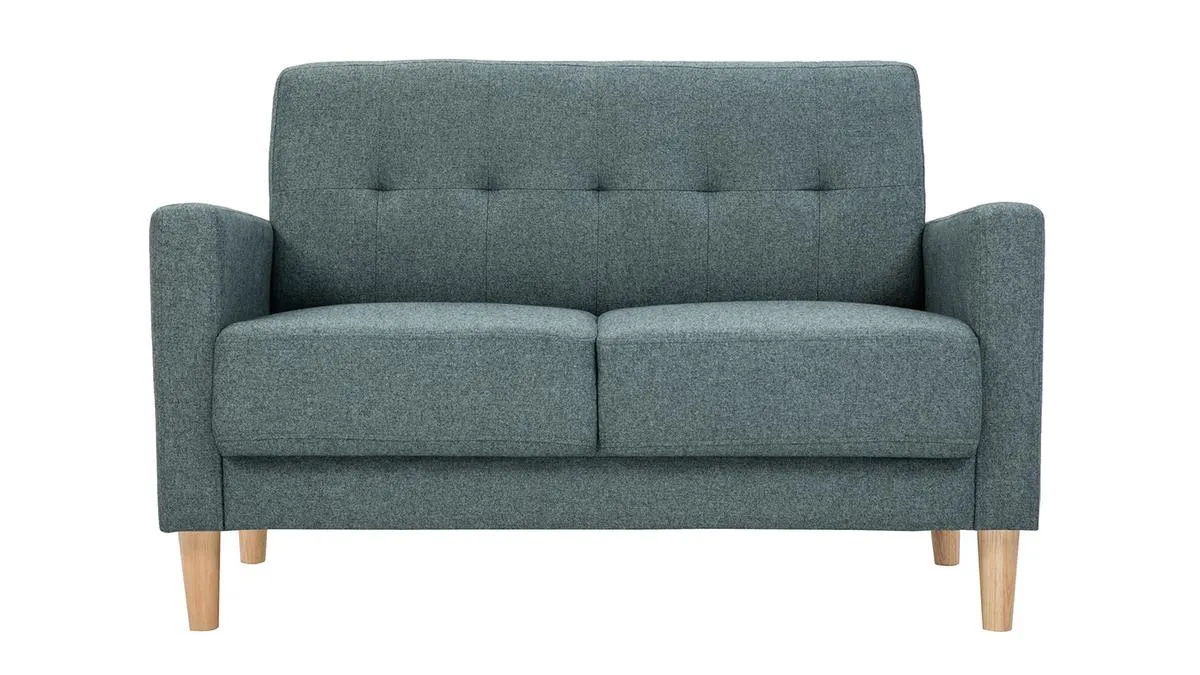Canapé scandinave 2 places en tissu vert de gris et bois clair MOON
