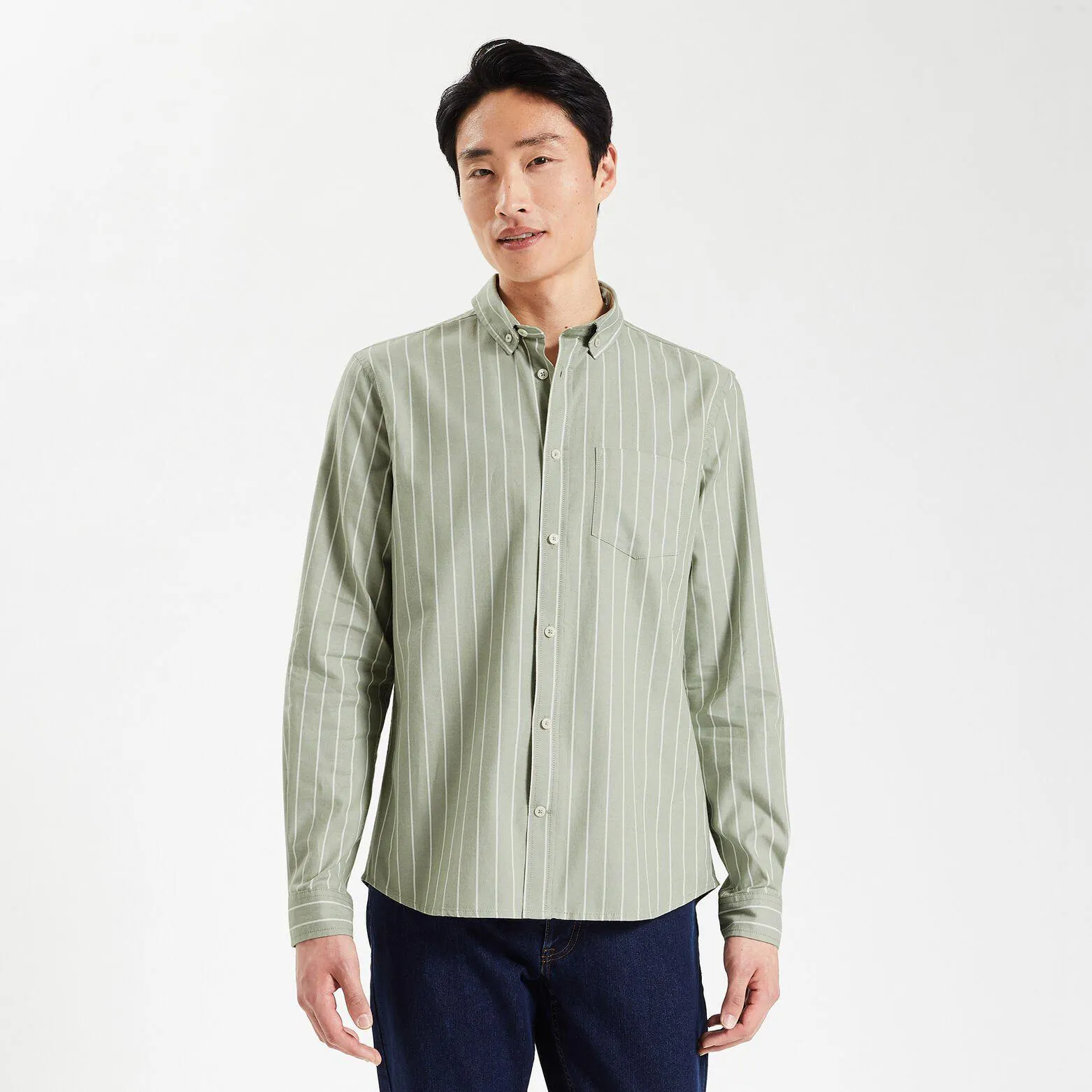 Chemise oxford rayures "le parfait by JULES" coton - Vert kaki