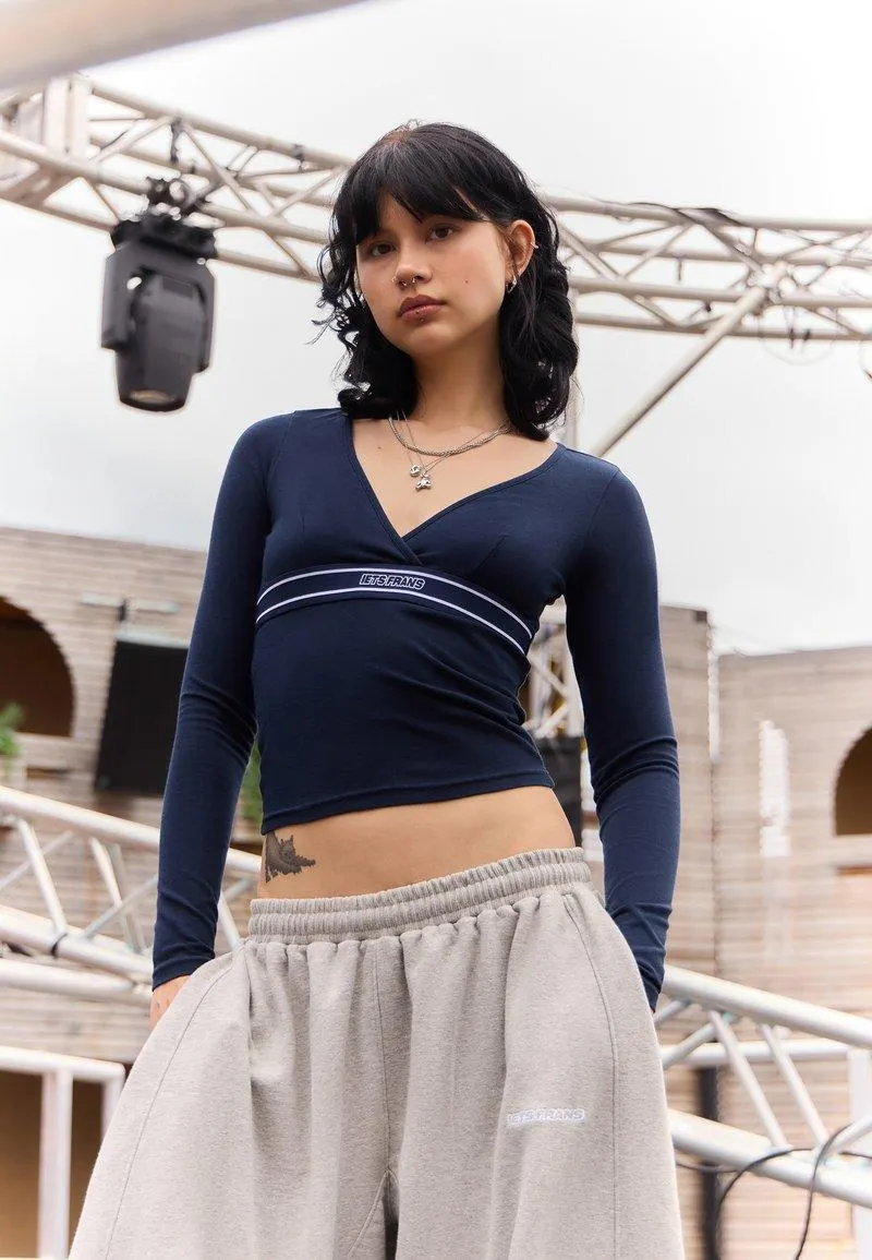 IETS FRANS… LOGO ELASTIC V NECK - T-shirt à manches longues - blue