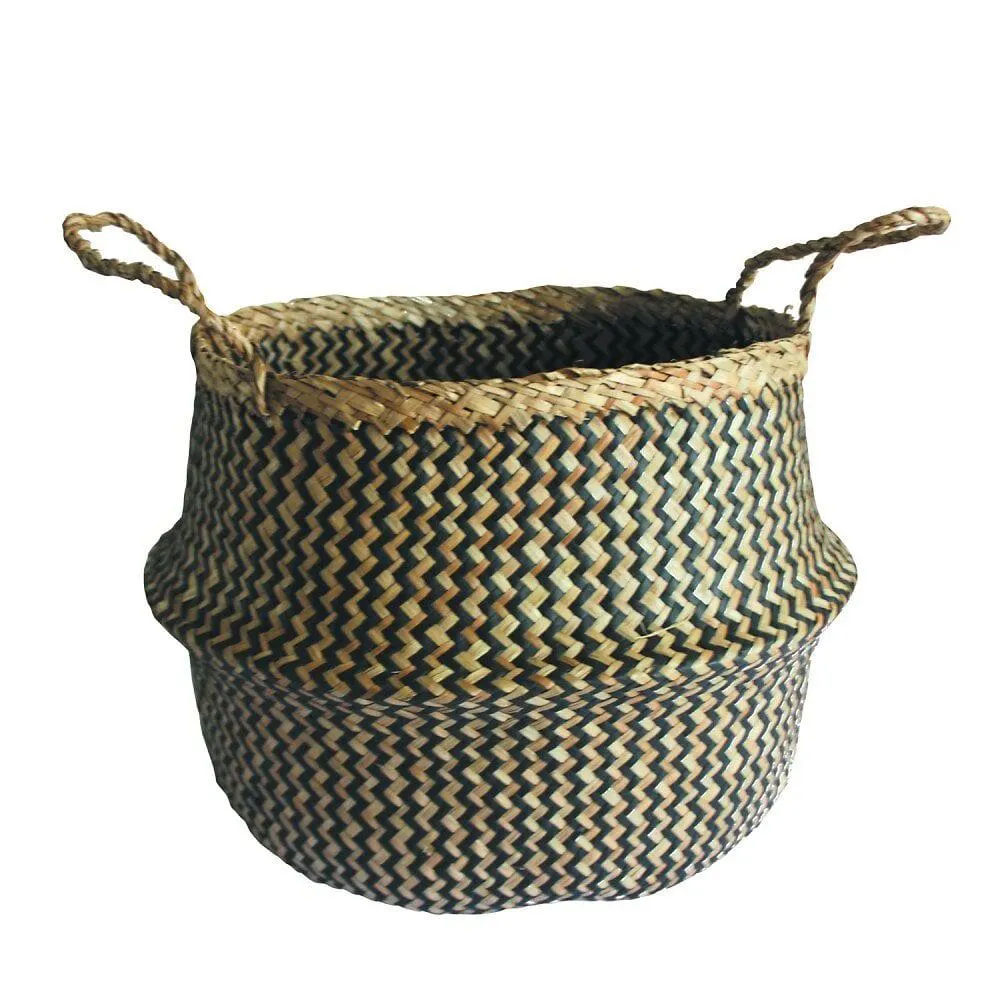 Panier en jonc de mer, cloche, Ethno zigzag, black n°0