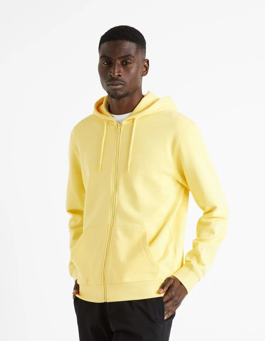 Sweat zippé à capuche 100% coton - jaune