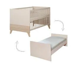 ROBA Lit Bébé Évolutif 70x140 Sidney - Convertible En Lit Junior - Hauteur Réglable - Beige - Décor