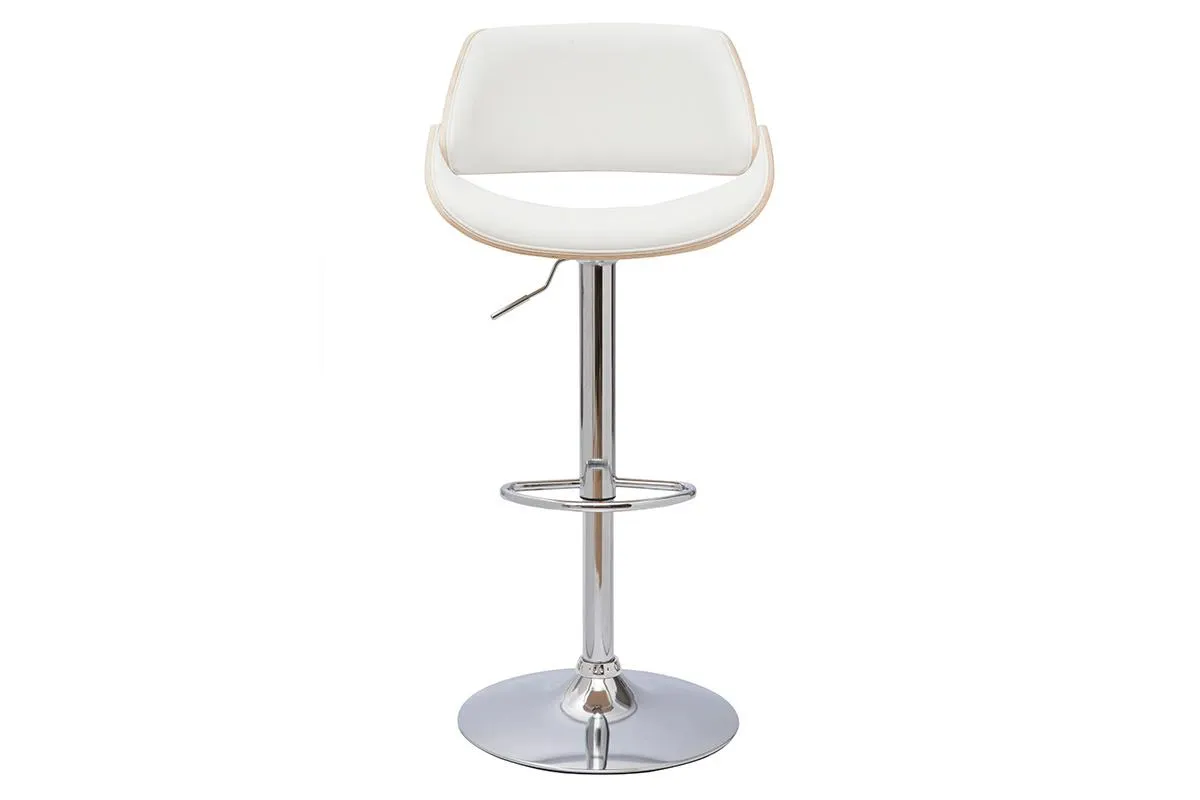 Tabouret de bar design réglable pivotant 360° blanc et bois clair CLASH
