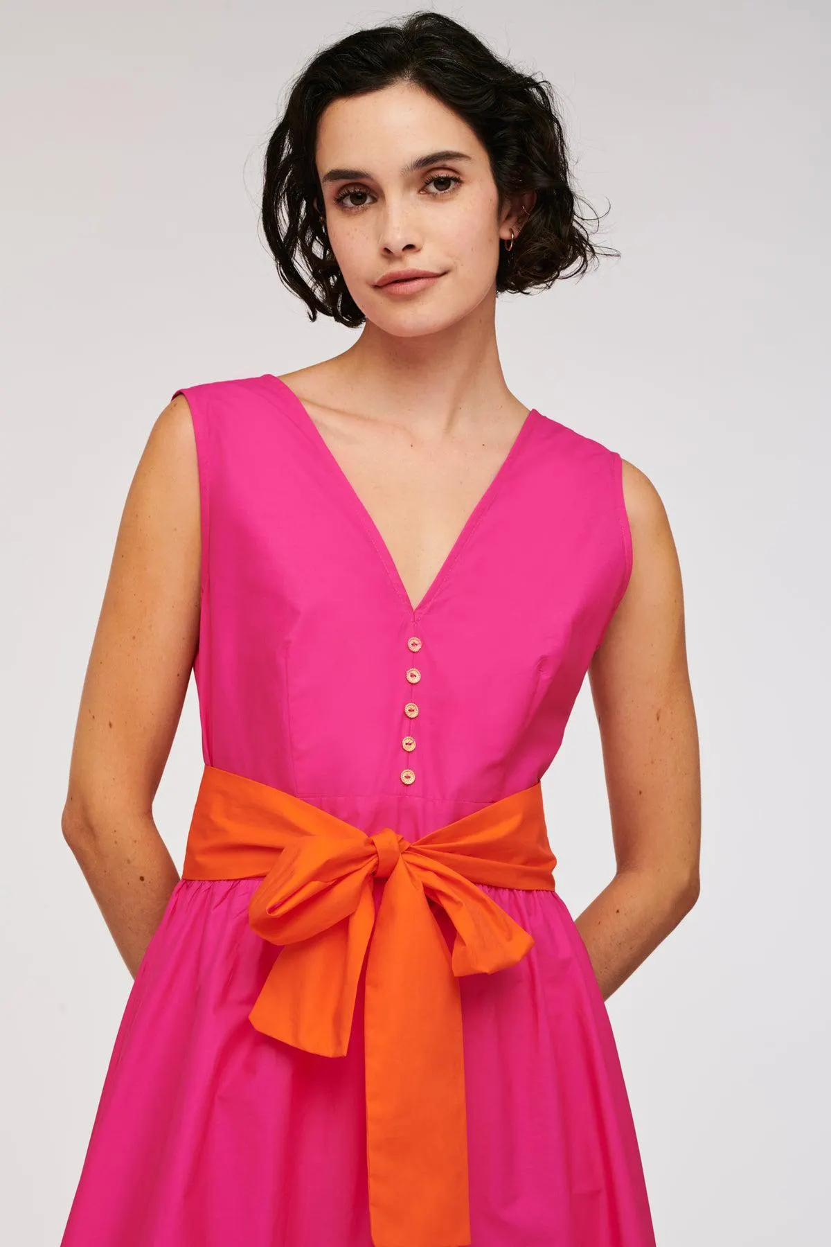 Robe longue en popeline bicolore