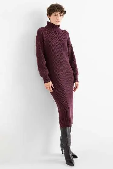 Knitted dress - straight fit - ribbed