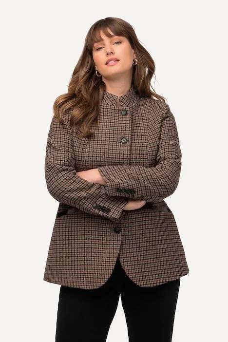 Janker à col montant, boutons aspect corne et motif à carreaux