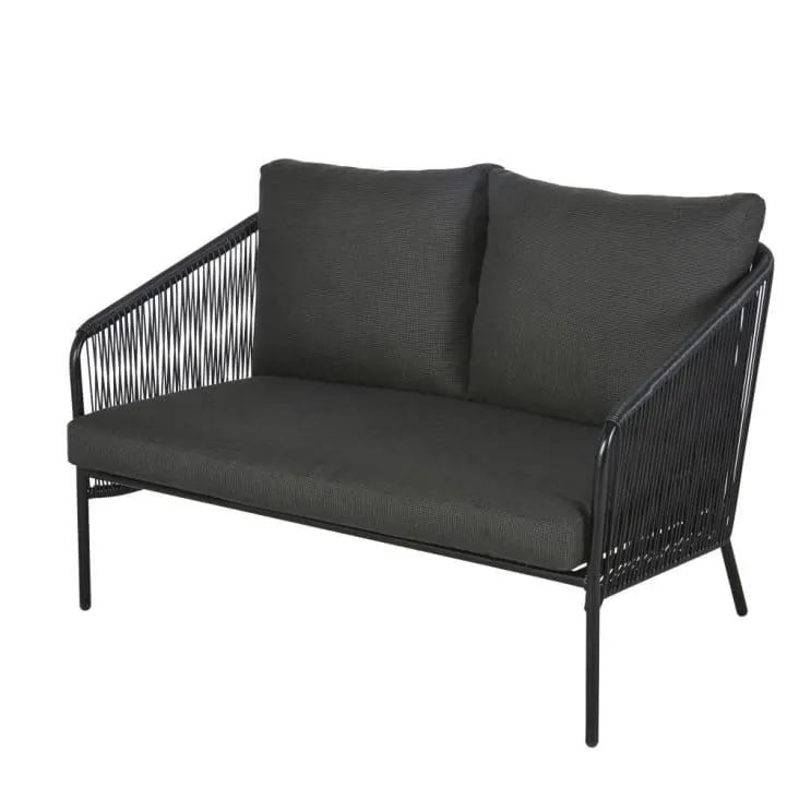 Sofá de jardín de 2 plazas de resina y metal negros