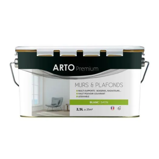 Peinture Arto Premium Murs et Plafonds Blanc Satin 2,5L